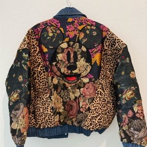 Disney Mickey Mouse Vintage Floral, Leopard Print, Denim Jacket Button Up NWT